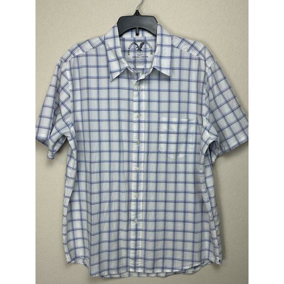 American Eagle Outfitters Other - AMERICAN EAGLE OUTFITTERS MEN’s L BLUE PLAID PREPPY BUTTON UP SHIRT SHORT SLEEVE